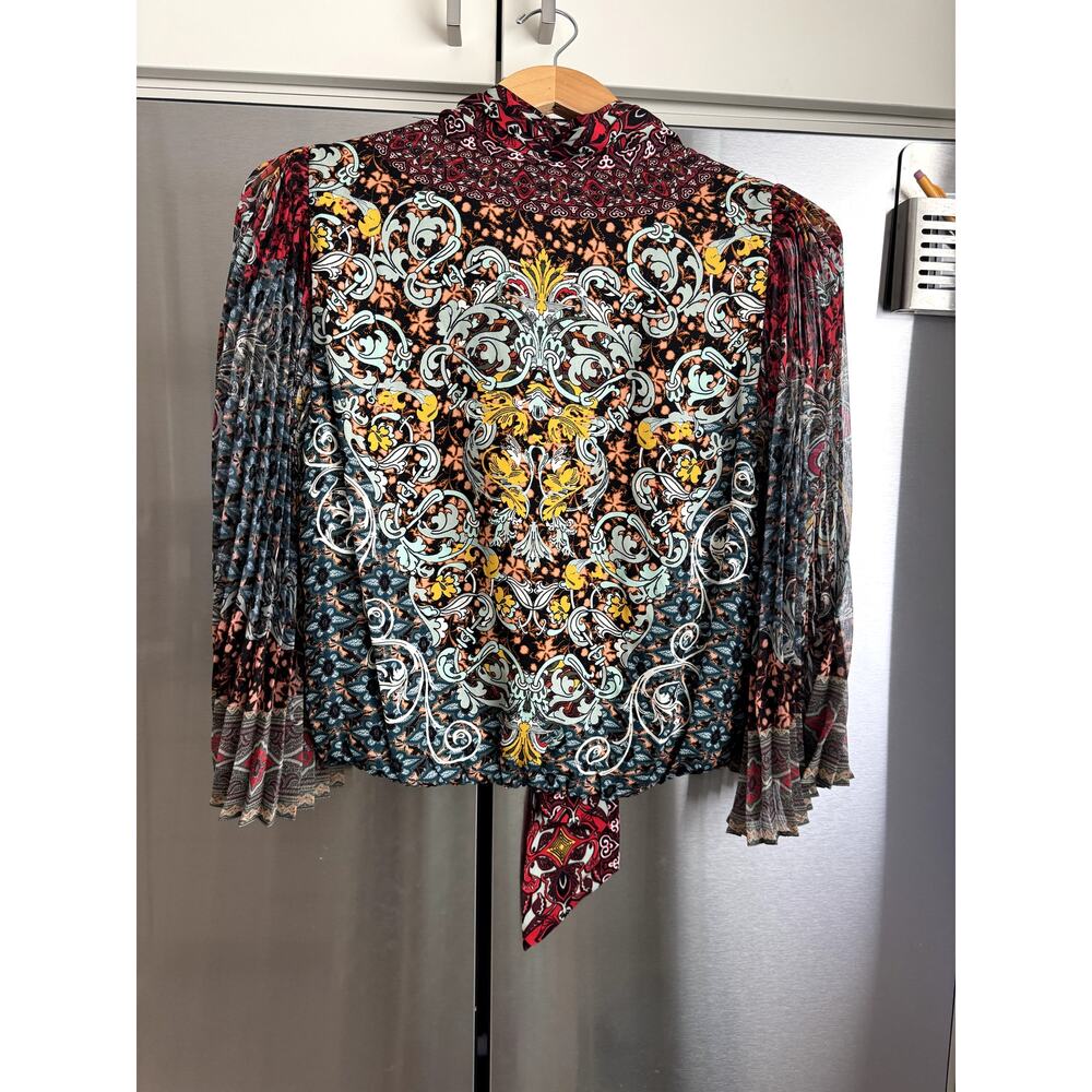 Alice + Olivia Red Multi-Print Tie-Neck Blouse - Picture 4 of 5